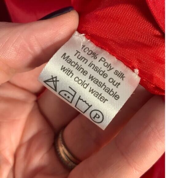 Red Ruffle Button front poly silk jacket - Picture 3 of 6